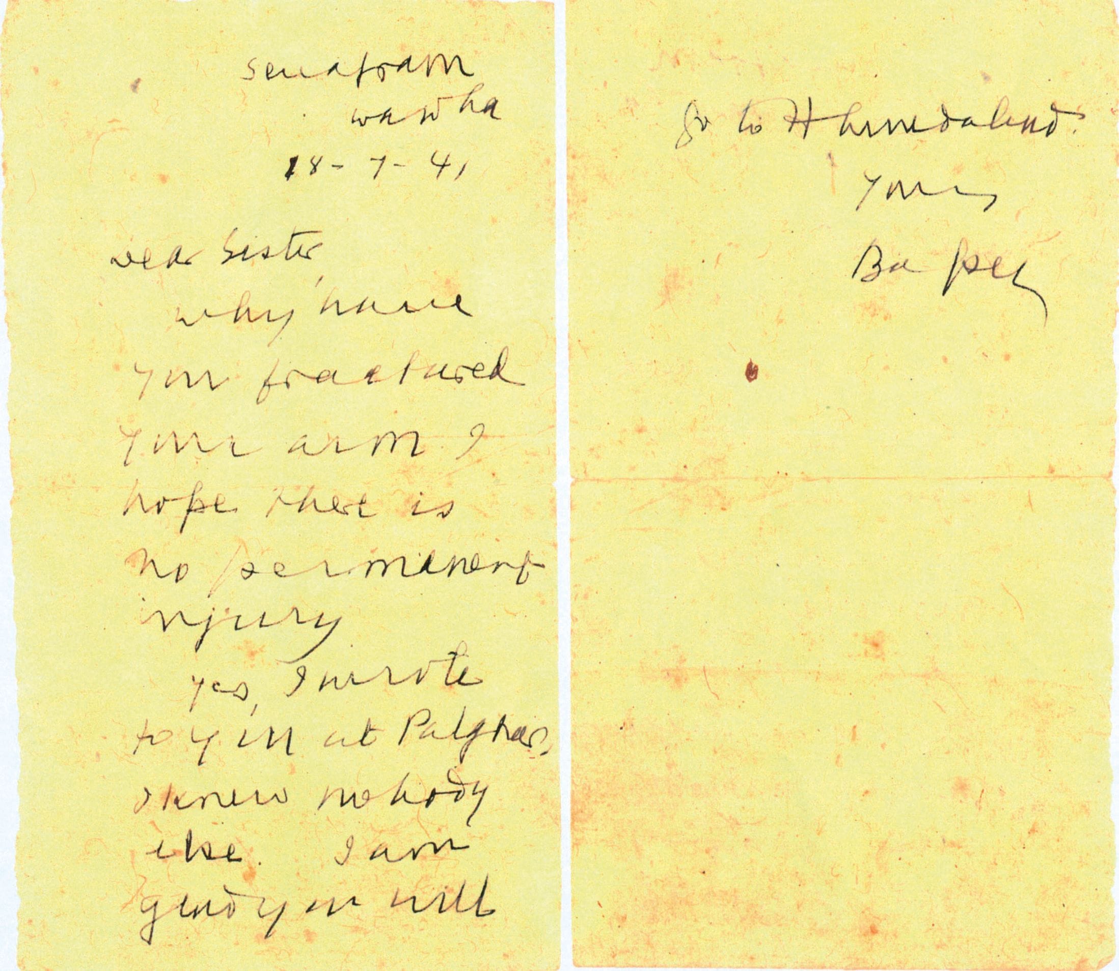 A letter from Mahatma Gandhi to Shirin Fozdar dated 18 July 1941. Jamshed & Parvati Fozdar Collection.